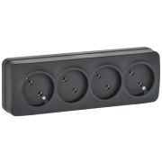 GLORY Розетка 4-местная для открытой установки без заземления без защитных шторок 10А РС24-2-ХЧм черный матовый IEK