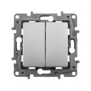 Выключатель 2-клавишный 10А безвинтовое крепление алюминий ETIKA