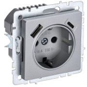 BRITE Розетка с заземлением с защитными шторками 16А с USB A+C 18Вт РЮш11-1-БрА алюминий